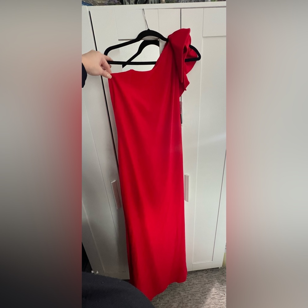 BETSY & ADAM. Red long dress/ gown. One shoulder. Size 10.